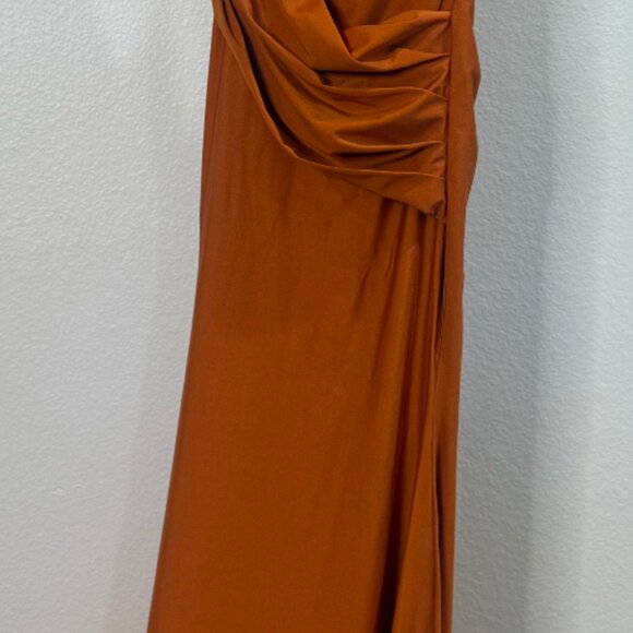 Mermaid Pleated Stretch Satin Dress in burnt orange (Xs) - Picture 3 of 3